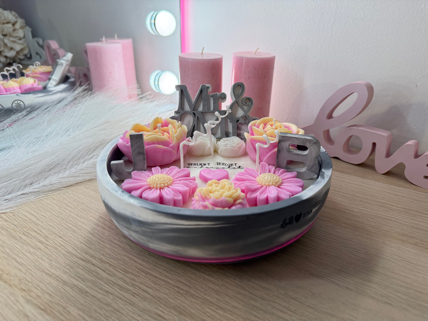 Edles Deko-Arrangement in Marmoroptik – handgegossene Geschenkidee für Hochzeit & Verlobung – personalisierbares Geschenk – handgemacht, personalisierbar, hochwertige Deko