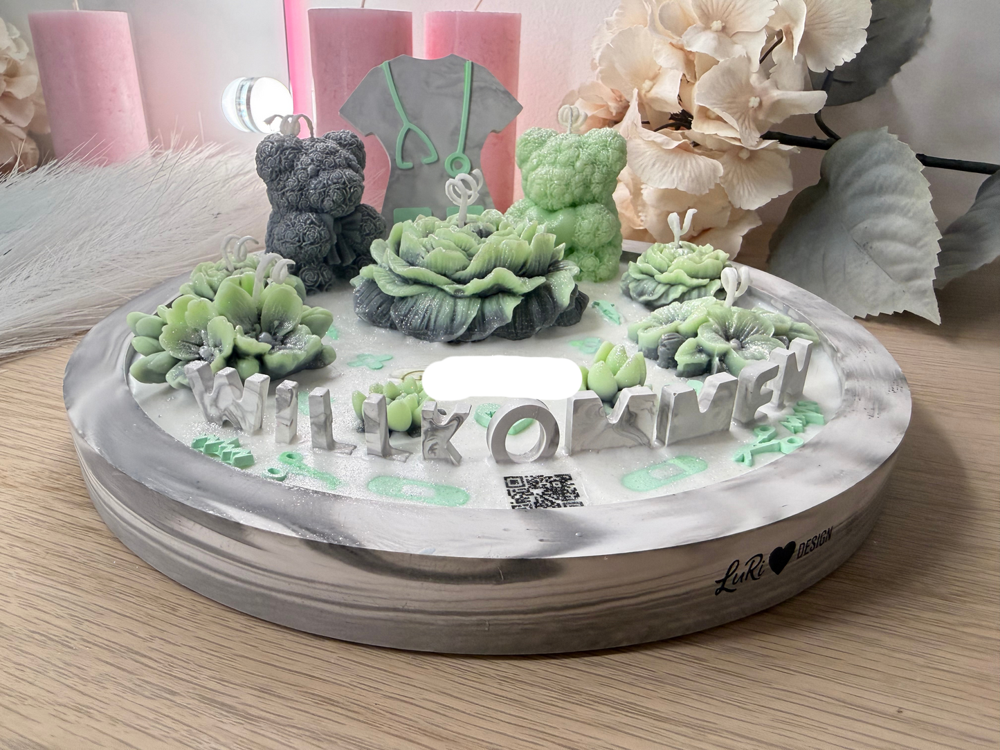 Handgemachtes Kerzen Geschenkset zur Geburt oder für Pflegepersonal im romantischen Lifestyle Stil