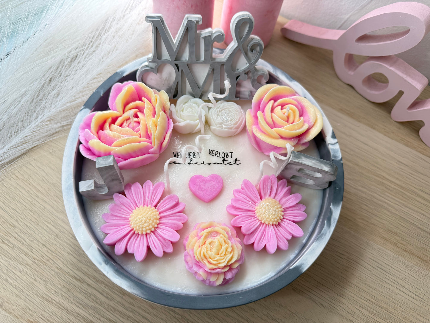 Edles Deko-Arrangement in Marmoroptik – handgegossene Geschenkidee für Hochzeit & Verlobung – personalisierbares Geschenk – handgemacht, personalisierbar, hochwertige Deko