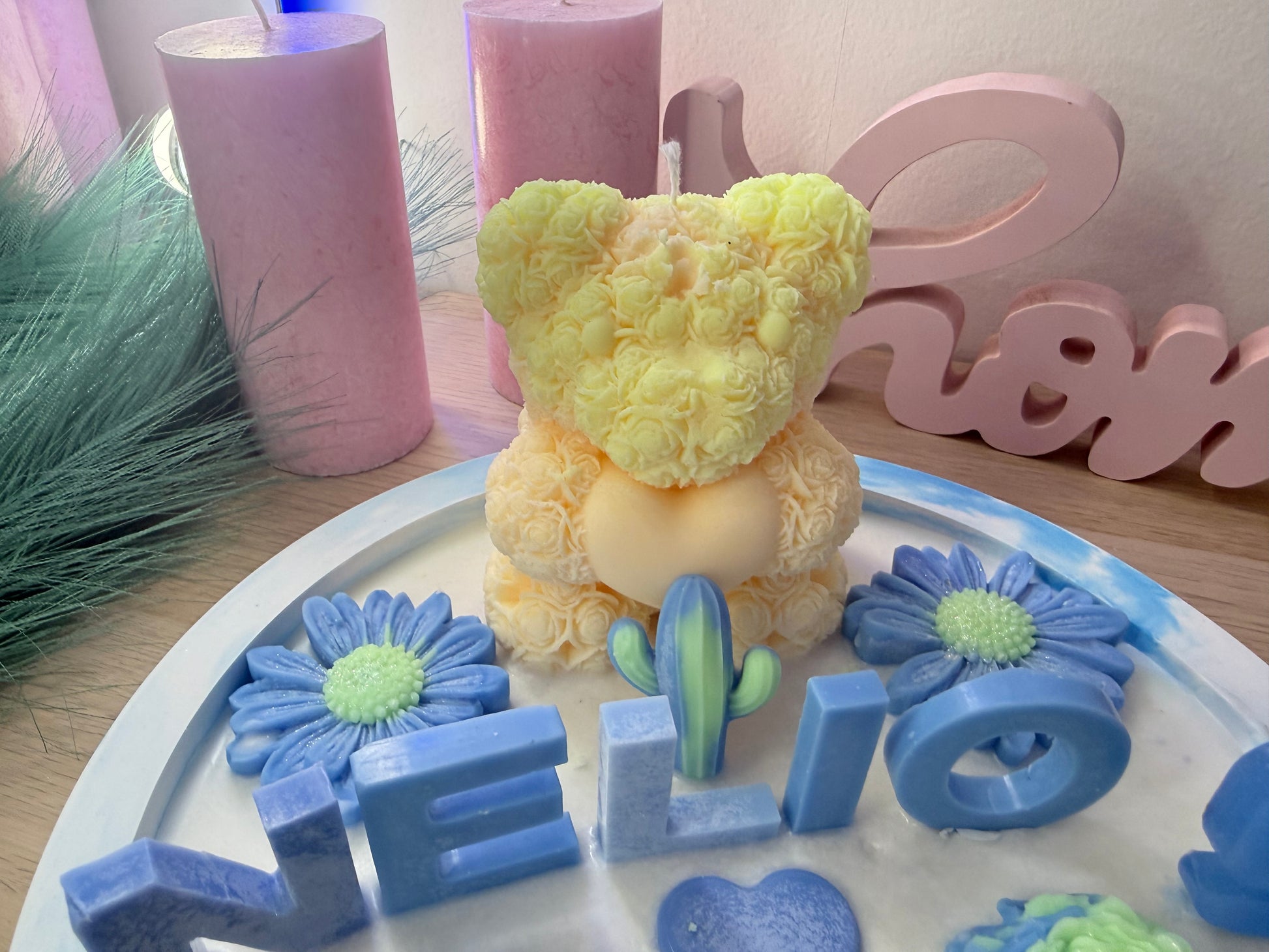 🕯️ Personalisierte Geschenk-Schale mit Bärchenkerze – Name in 3D, handgemacht Geburtstag – handgemacht, personalisierbar, hochwertige Deko