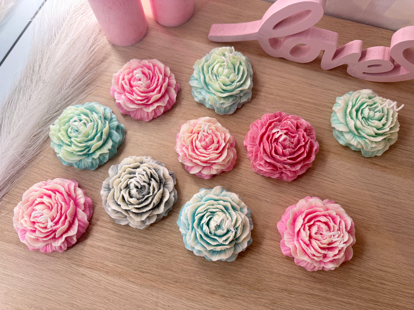 Blütenkerze – handgefertigte Deko-Blume aus Sojawachs in Wunschfarbe ( im Set günstiger)