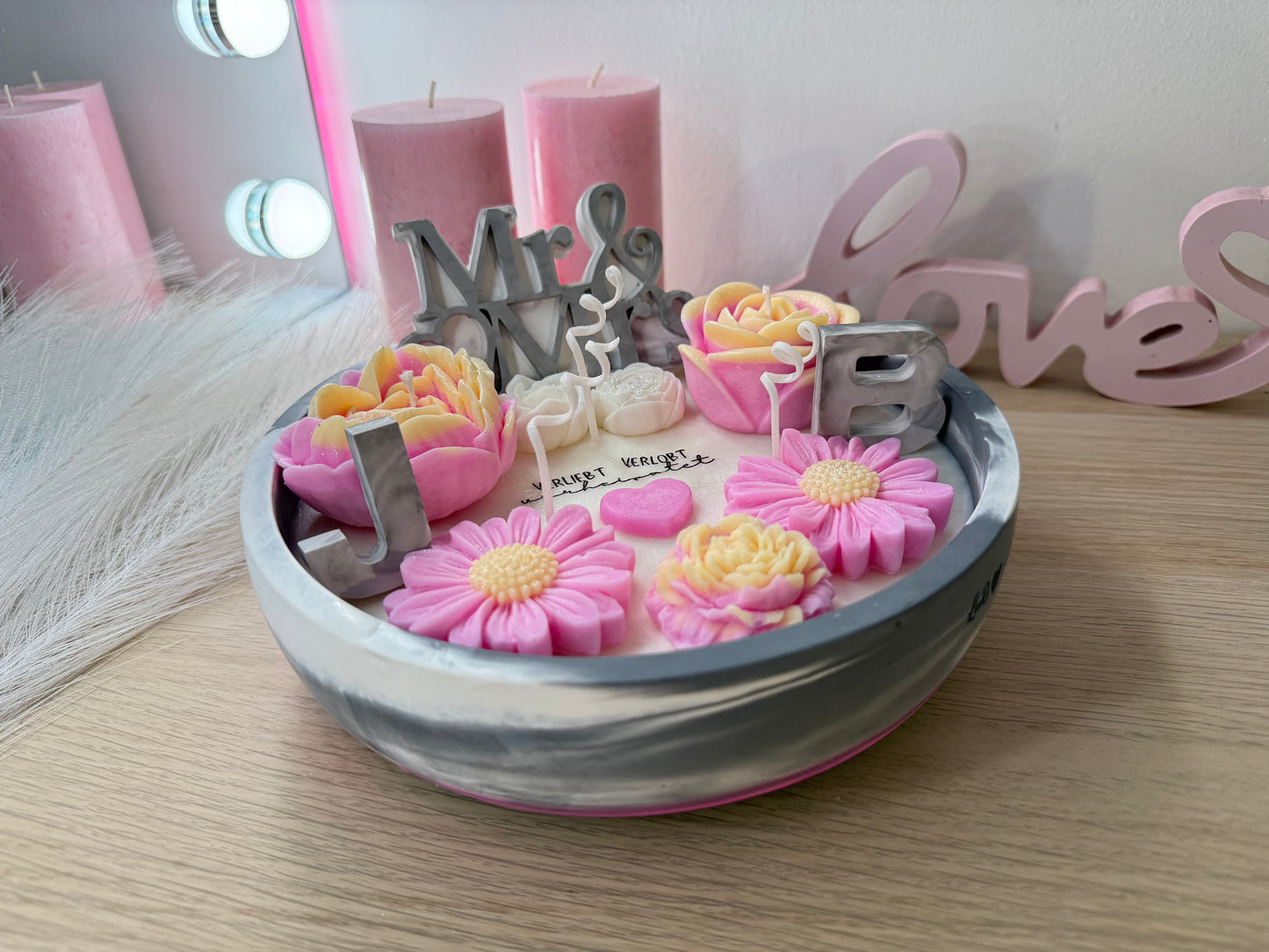 Edles Deko-Arrangement in Marmoroptik – handgegossene Geschenkidee für Hochzeit & Verlobung – personalisierbares Geschenk – handgemacht, personalisierbar, hochwertige Deko