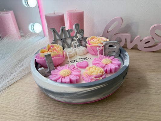 Edles Deko-Arrangement in Marmoroptik – handgegossene Geschenkidee für Hochzeit & Verlobung – personalisierbares Geschenk – handgemacht, personalisierbar, hochwertige Deko