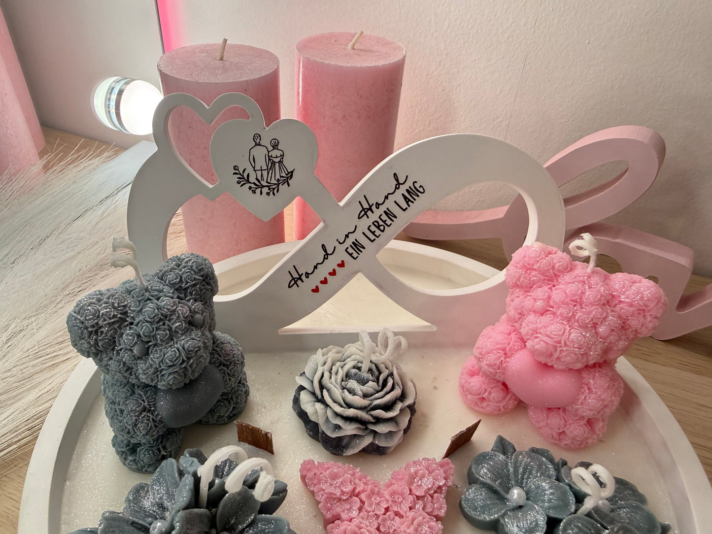 Personalisierte Luxus Deko-Schale „Rosa & Grau“ – 22 cm XXL | Handmade Geschenk mit Namen & Datum