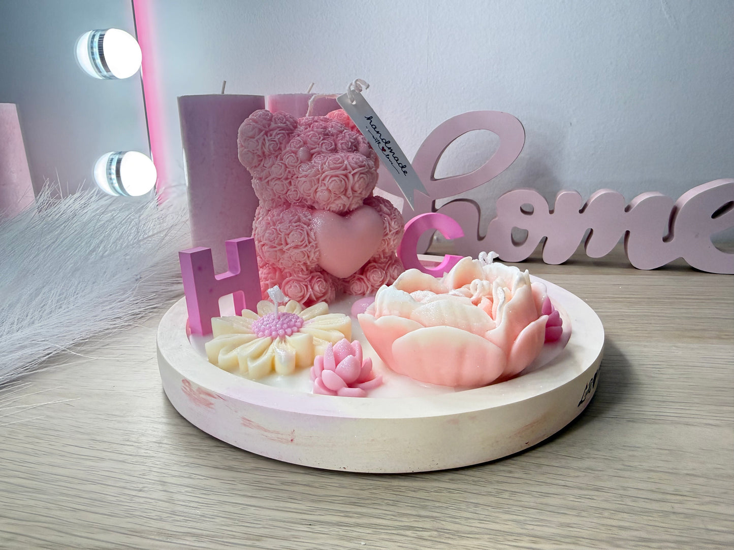 Große personalisierte Teddy-Kerzenschale mit Namensbuchstaben – Geschenk mit Farbwunsch & Geschenkverpackung