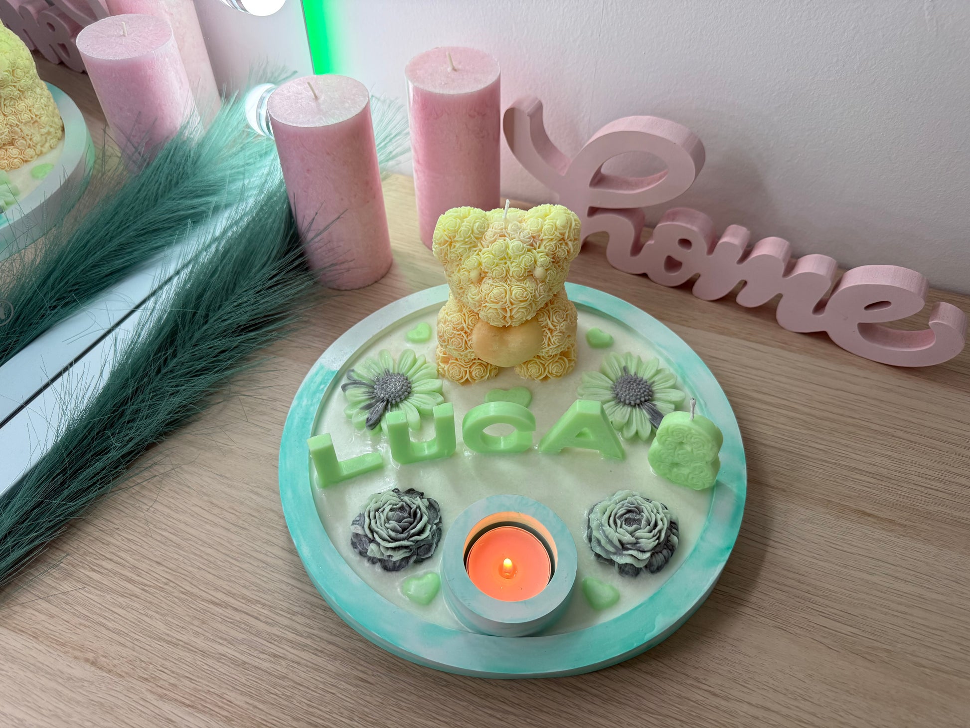 Personalisierte Geschenk-Schale mit Bärchenkerze – Name in 3D, handgemacht Geburtstag – handgemacht, personalisierbar, hochwertige Deko