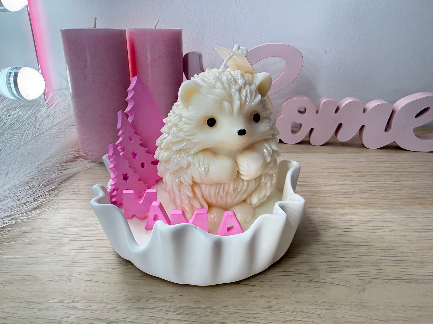 Personalisierte Igel Schale mit Mama aus Kerzenwachs, handgefertigtes Geschenk mit Namenswunsch