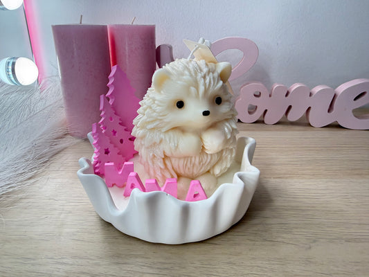 Personalisierte Igel Schale mit Mama aus Kerzenwachs, handgefertigtes Geschenk mit Namenswunsch