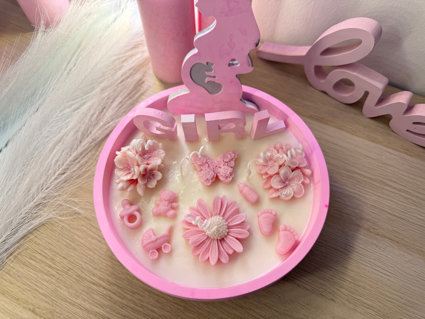 Babyshower Kerzenschale als Dekoration zur Geburt, personalisiertes Baby Geschenk
