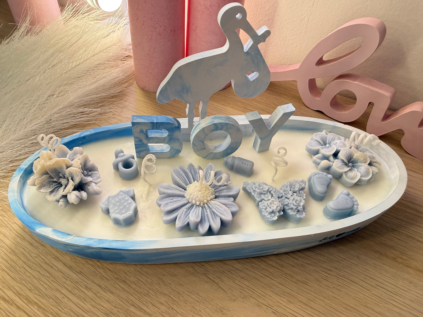 Große Babyshower Kerzenschale 28 cm – Boy Edition | personalisiertes Geschenk