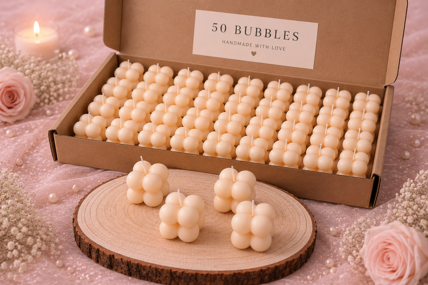 50er Bubble-Kerzen Set – Handgefertigte Sojawachskerzen für Gastgeschenke, Hochzeiten & Events