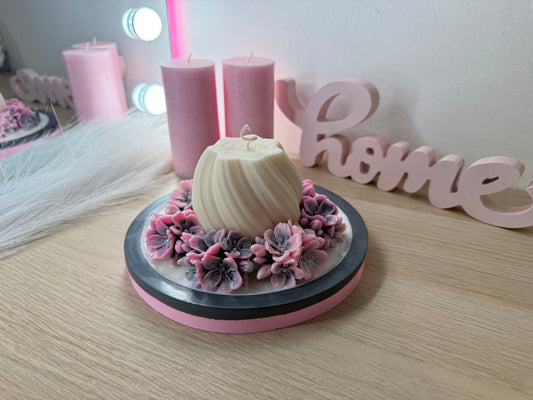 Luxus Deko Schale handgefertigt mit Kerze und Blüten auf Tablett – elegantes Geschenk für Hochzeit, Jubiläum oder Firmengeschenk