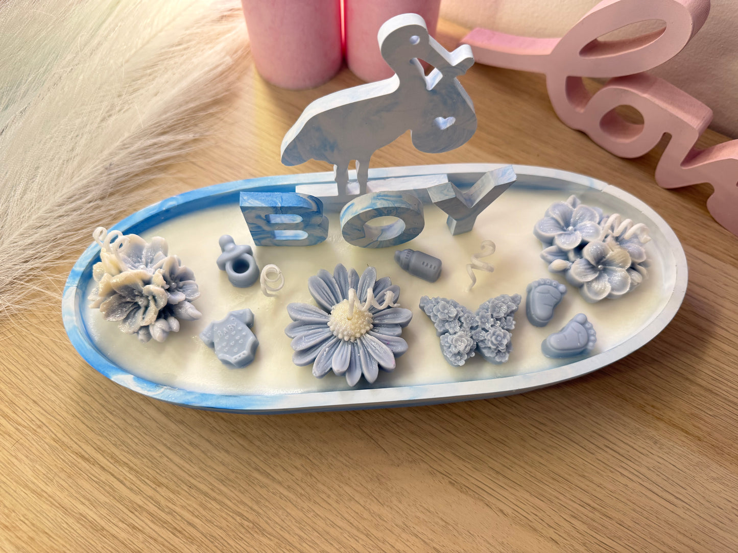 Große Babyshower Kerzenschale 28 cm – Boy Edition | personalisiertes Geschenk