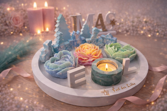 Romantisches Kerzen Geschenkset mit floralen Kerzen und Teelicht – handgemachte Deko für Hochzeit, Jahrestag oder besondere Anlässe