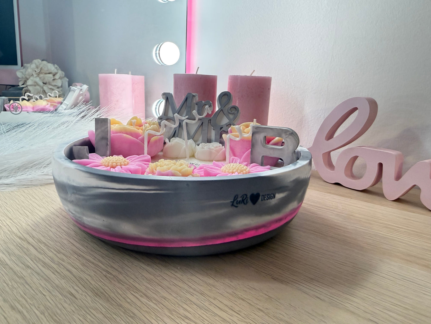 Edles Deko-Arrangement in Marmoroptik – handgegossene Geschenkidee für Hochzeit & Verlobung – personalisierbares Geschenk – handgemacht, personalisierbar, hochwertige Deko