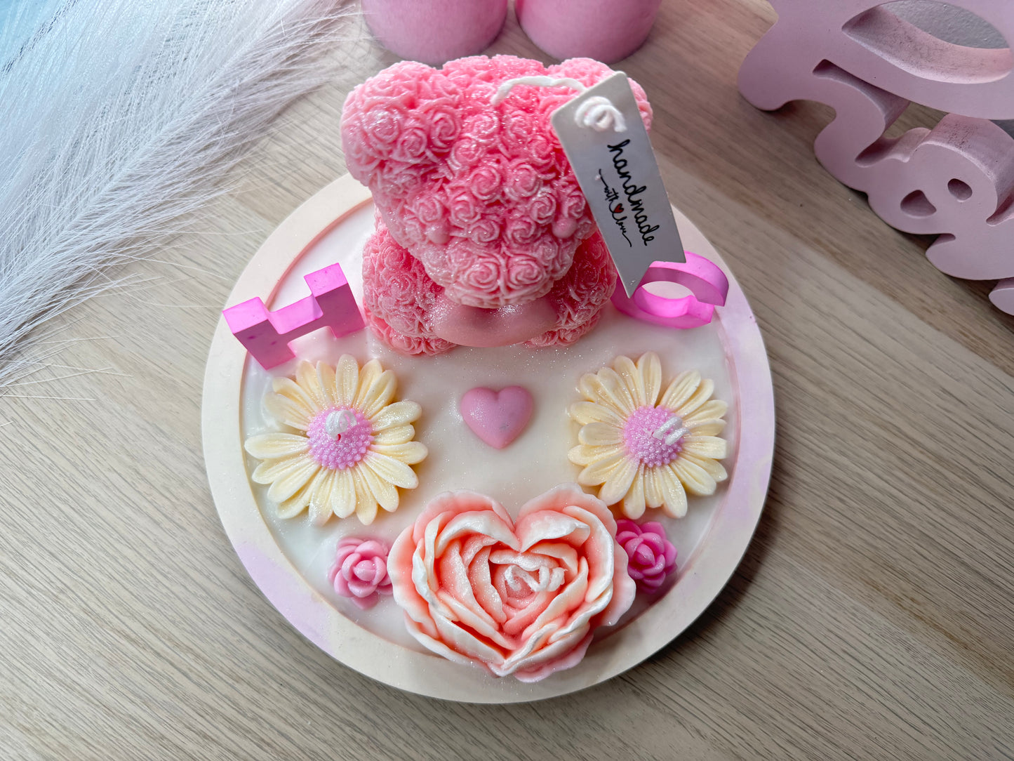 Große personalisierte Teddy-Kerzenschale mit Namensbuchstaben – Geschenk mit Farbwunsch & Geschenkverpackung