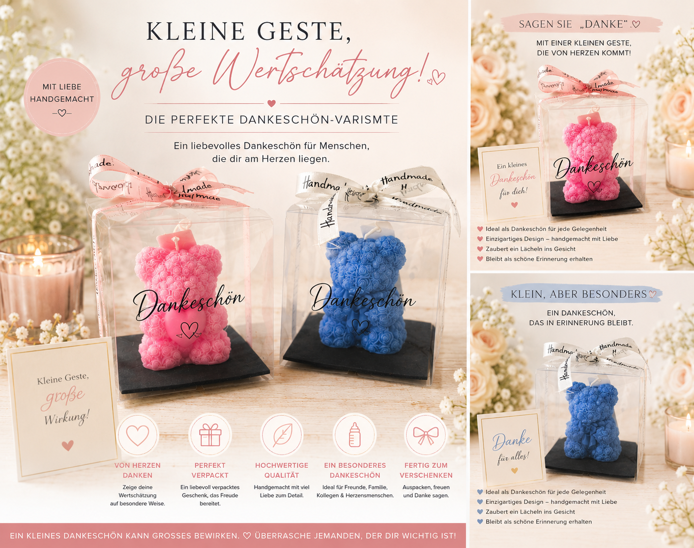 Gastgeschenke für Firmenevent mit personalisierten Teddy Kerzen
