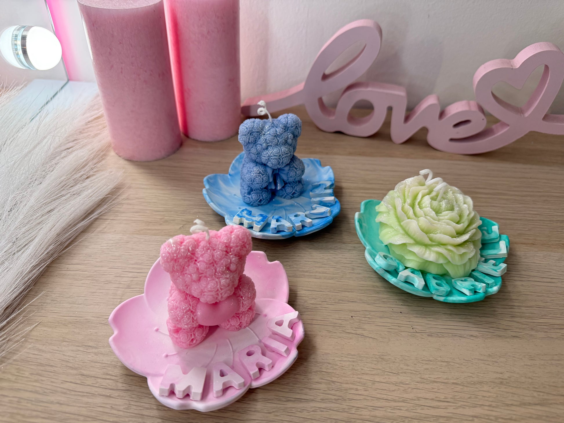 Mini-Teddy-Kerze in personalisierter Schale, handgegossen