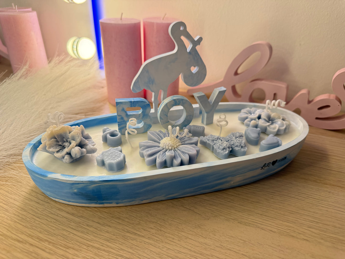 Große Babyshower Kerzenschale 28 cm – Boy Edition | personalisiertes Geschenk