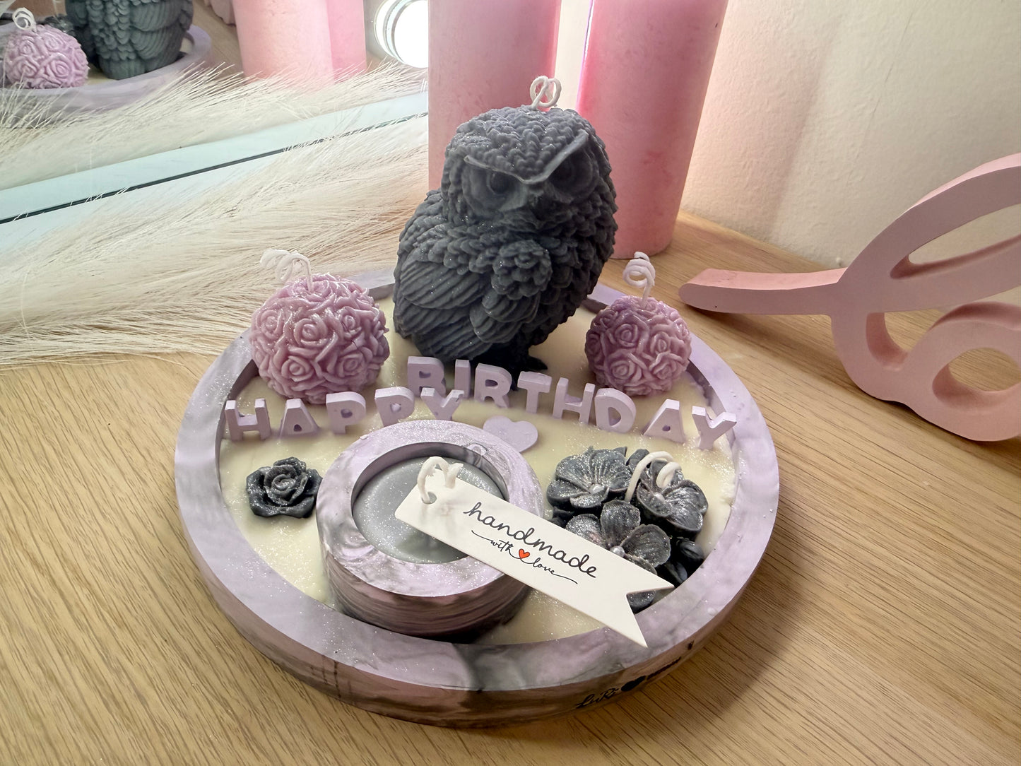 Birthday Moments – modern men's decorative bowl with owl and floral elements