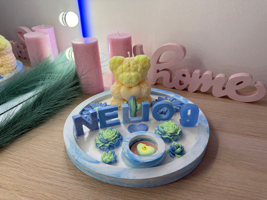 🕯️ Personalisierte Geschenk-Schale mit Bärchenkerze – Name in 3D, handgemacht Geburtstag – handgemacht, personalisierbar, hochwertige Deko