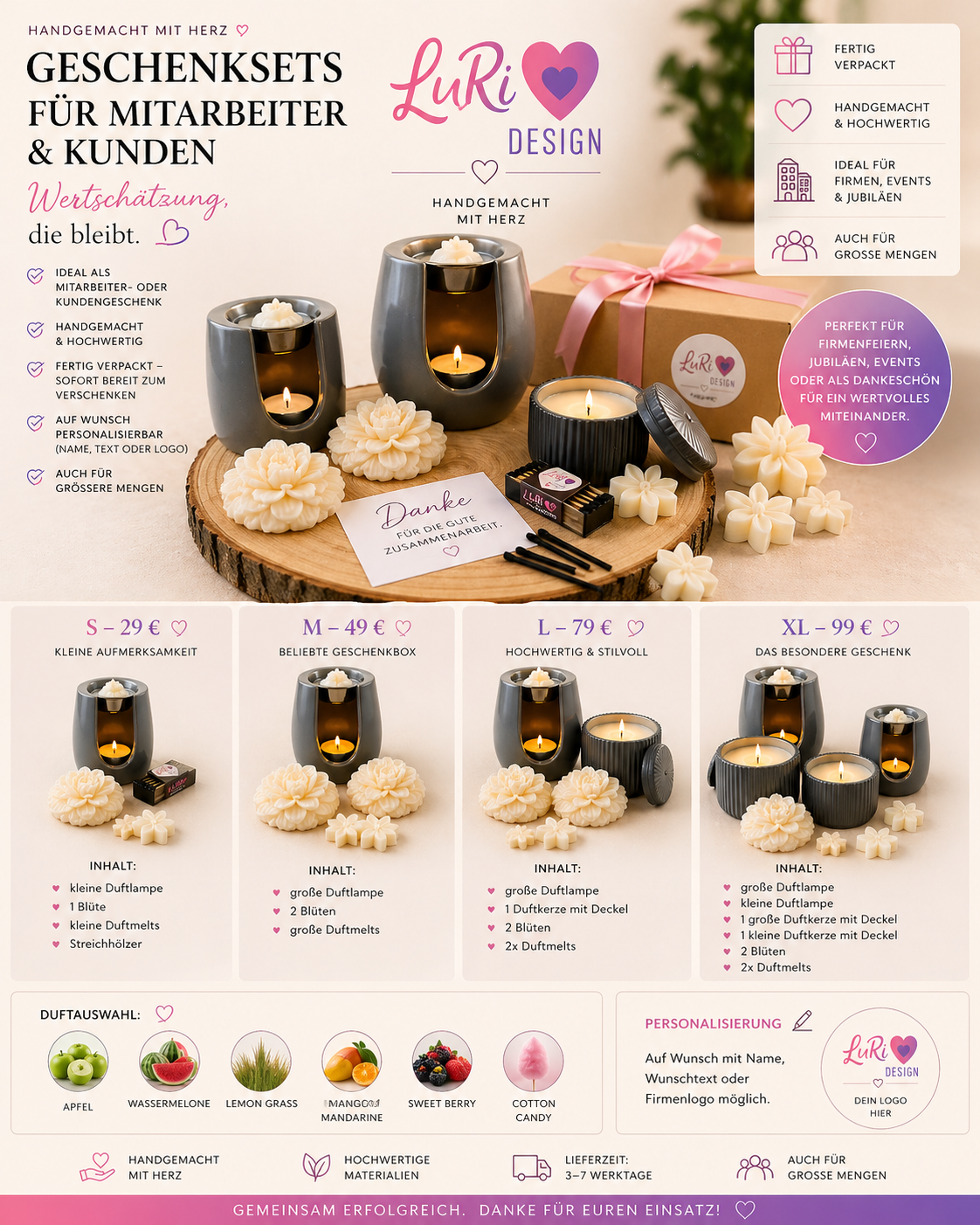 Hochwertiges Geschenkset für Kunden und Mitarbeiter mit Duftlampen, Kerzen und Dekoelementen als Dankeschön Geschenk