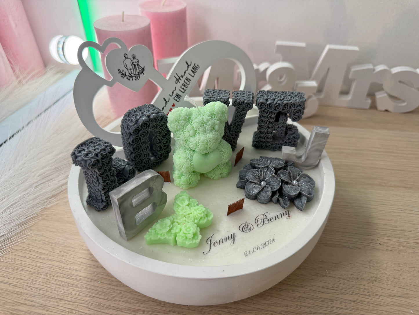 Exklusive LOVE-Schale mit mintgrünem Bären – Handgefertigtes Deko-Highlight & besonderes Geschenk – personalisierbares Geschenk – handgemacht, personalisierbar, hochwertige Deko