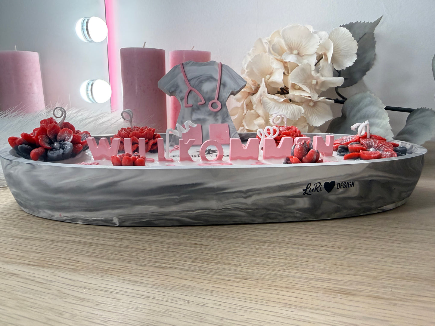 Personalisierte Firmenschale XXL – Praxis Deko mit Logo, Blumen & Branchen-Details