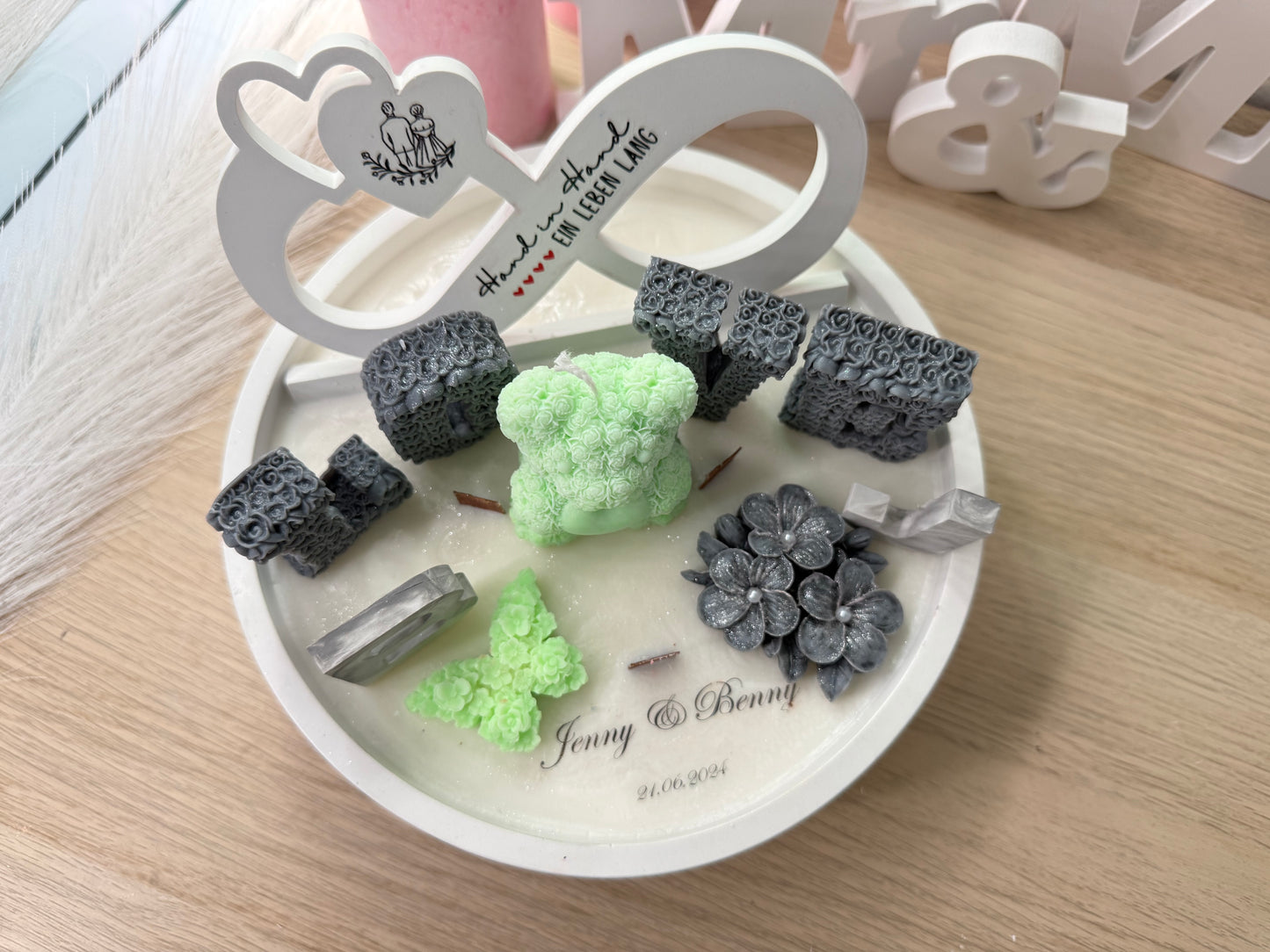 Exklusive LOVE-Schale mit mintgrünem Bären – Handgefertigtes Deko-Highlight & besonderes Geschenk – personalisierbares Geschenk – handgemacht, personalisierbar, hochwertige Deko