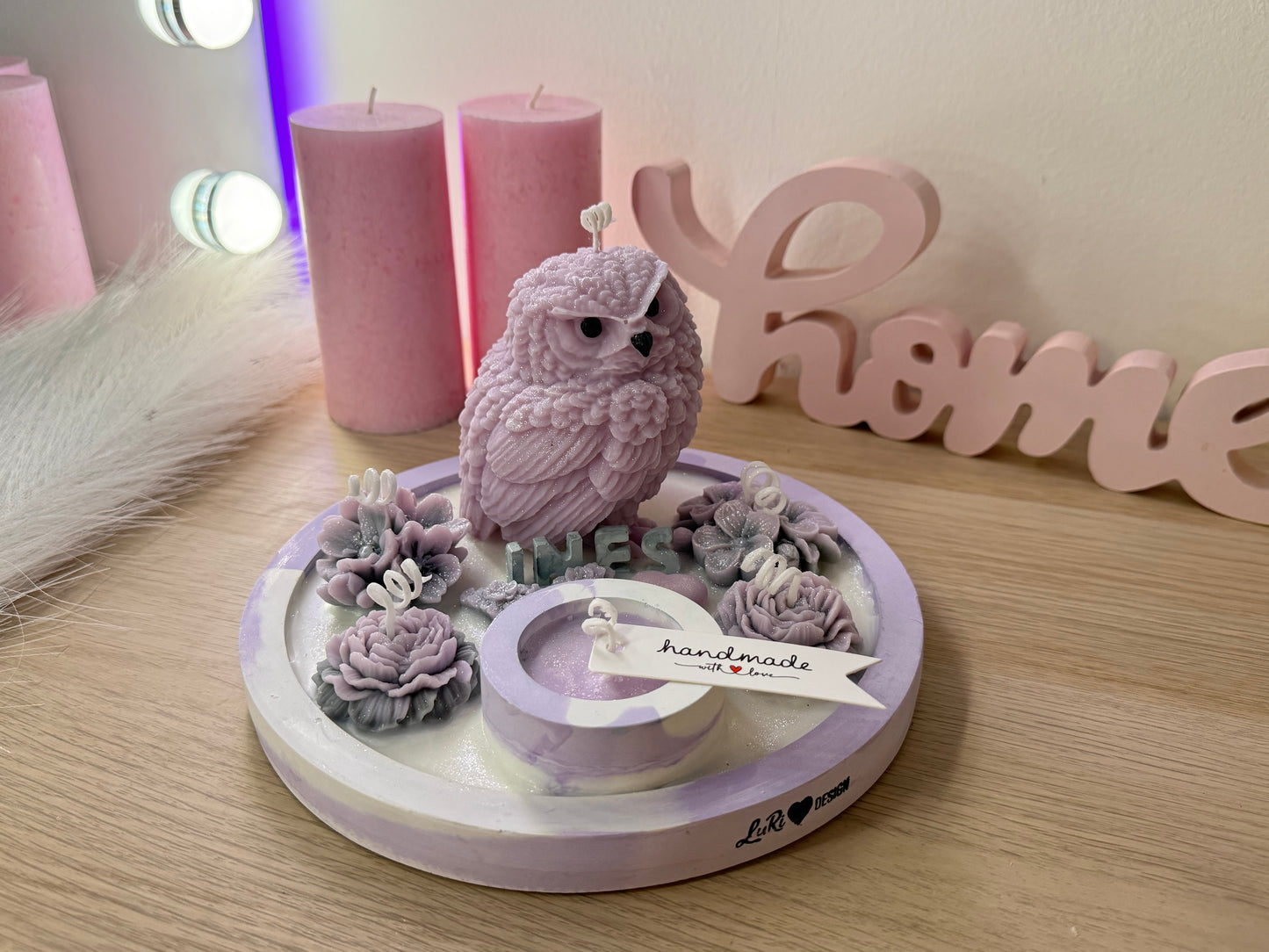 Personalisiertes Kerzen Geschenk mit Name Ines Eule handgemacht romantische Geschenkidee