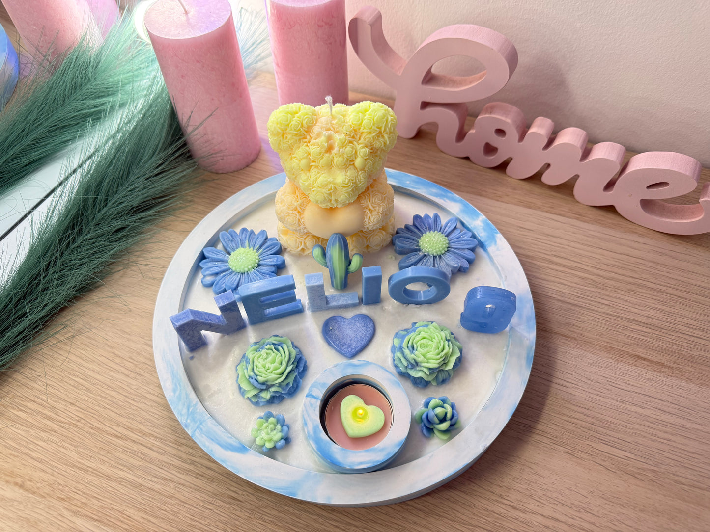 🕯️ Personalisierte Geschenk-Schale mit Bärchenkerze – Name in 3D, handgemacht Geburtstag – handgemacht, personalisierbar, hochwertige Deko