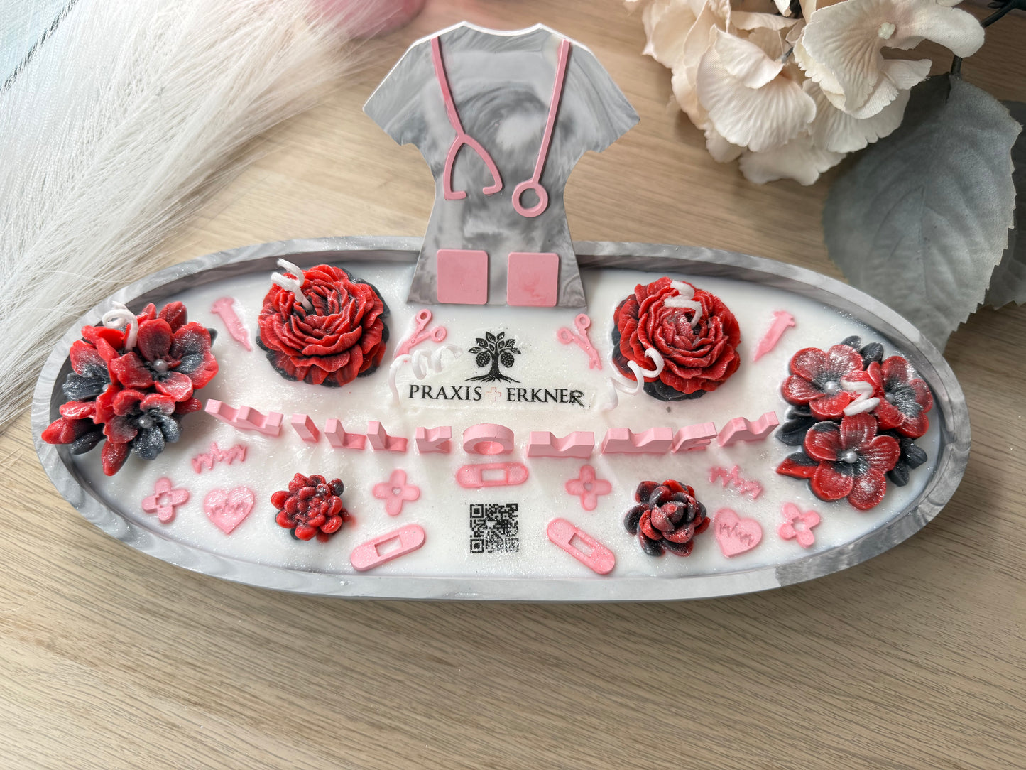 Personalisierte Firmenschale XXL – Praxis Deko mit Logo, Blumen & Branchen-Details