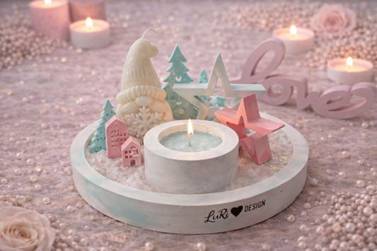 Handgegossenes Winter-Dekoarrangement in Pastell – moderne Geschenkidee für die Weihnachtszeit – personalisierbare Winterdekoration