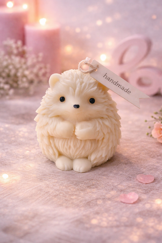 Handgemachte Igel Kerze aus Wachs im romantischen Lifestyle Stil, niedliche Deko Kerze als Geschenkidee für Geburtstag, Weihnachten oder liebevolle Aufmerksamkeit