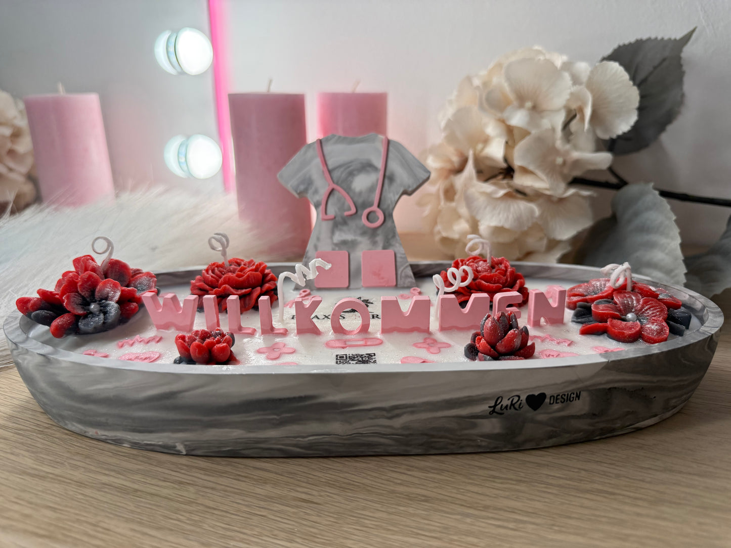 Personalisierte Firmenschale XXL – Praxis Deko mit Logo, Blumen & Branchen-Details