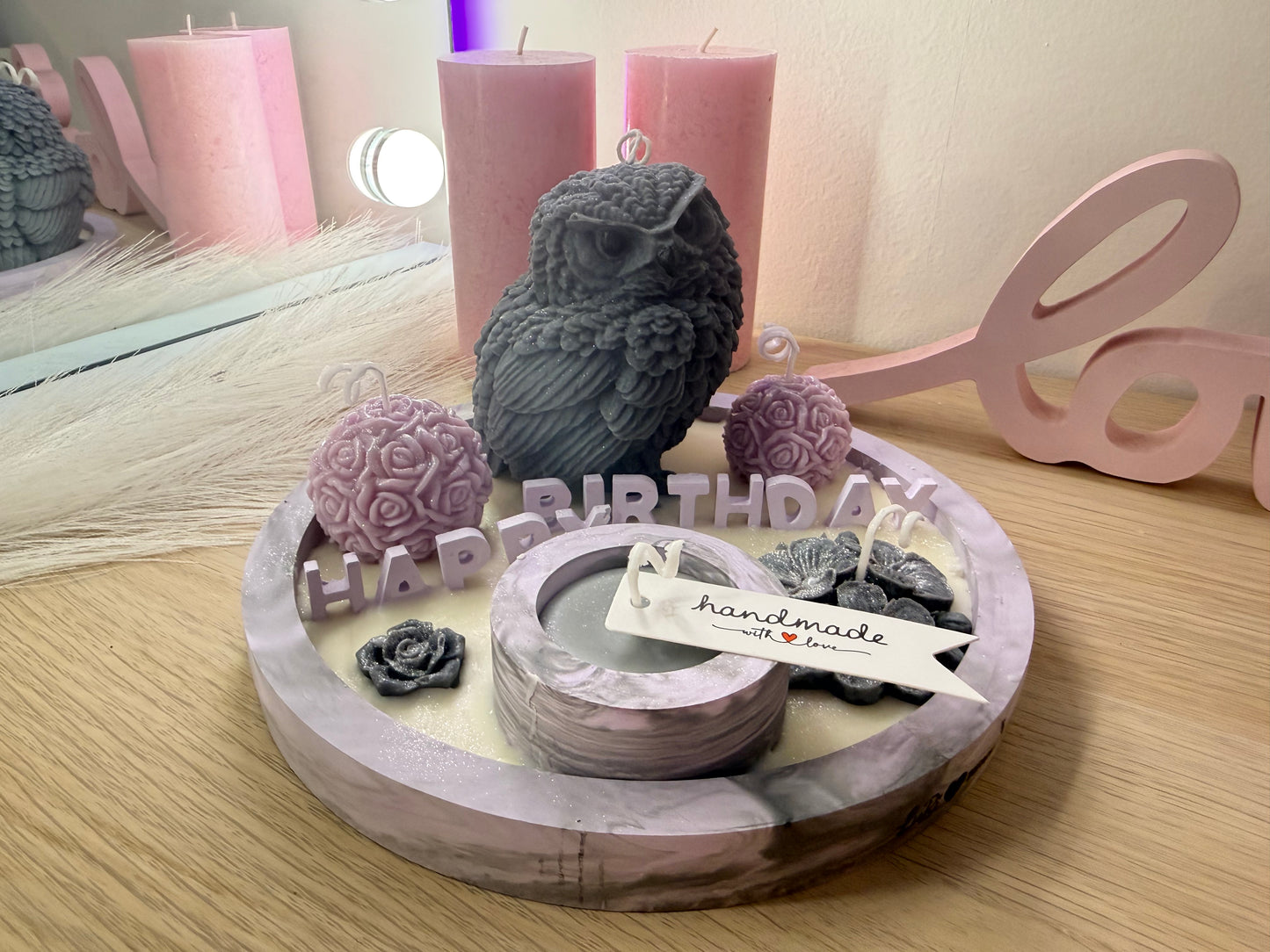 Birthday Moments – modern men's decorative bowl with owl and floral elements