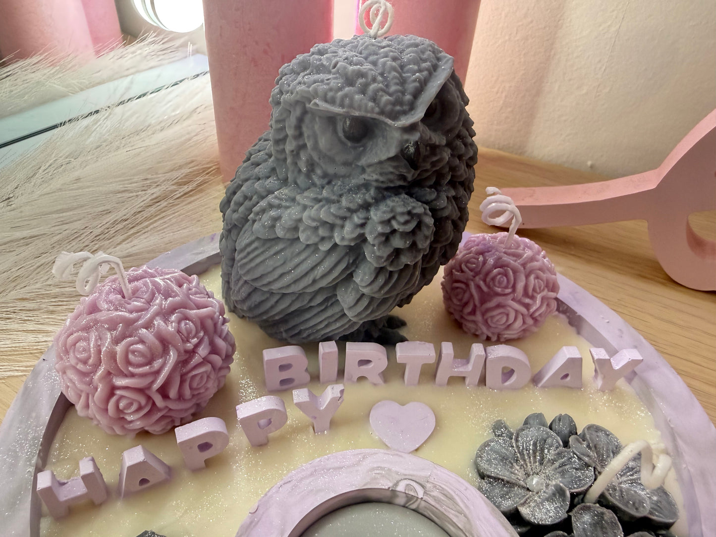 Birthday Moments – modern men's decorative bowl with owl and floral elements