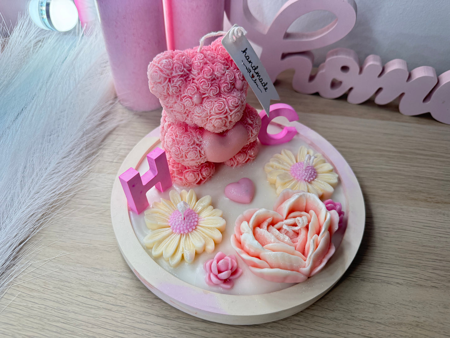 Große personalisierte Teddy-Kerzenschale mit Namensbuchstaben – Geschenk mit Farbwunsch & Geschenkverpackung