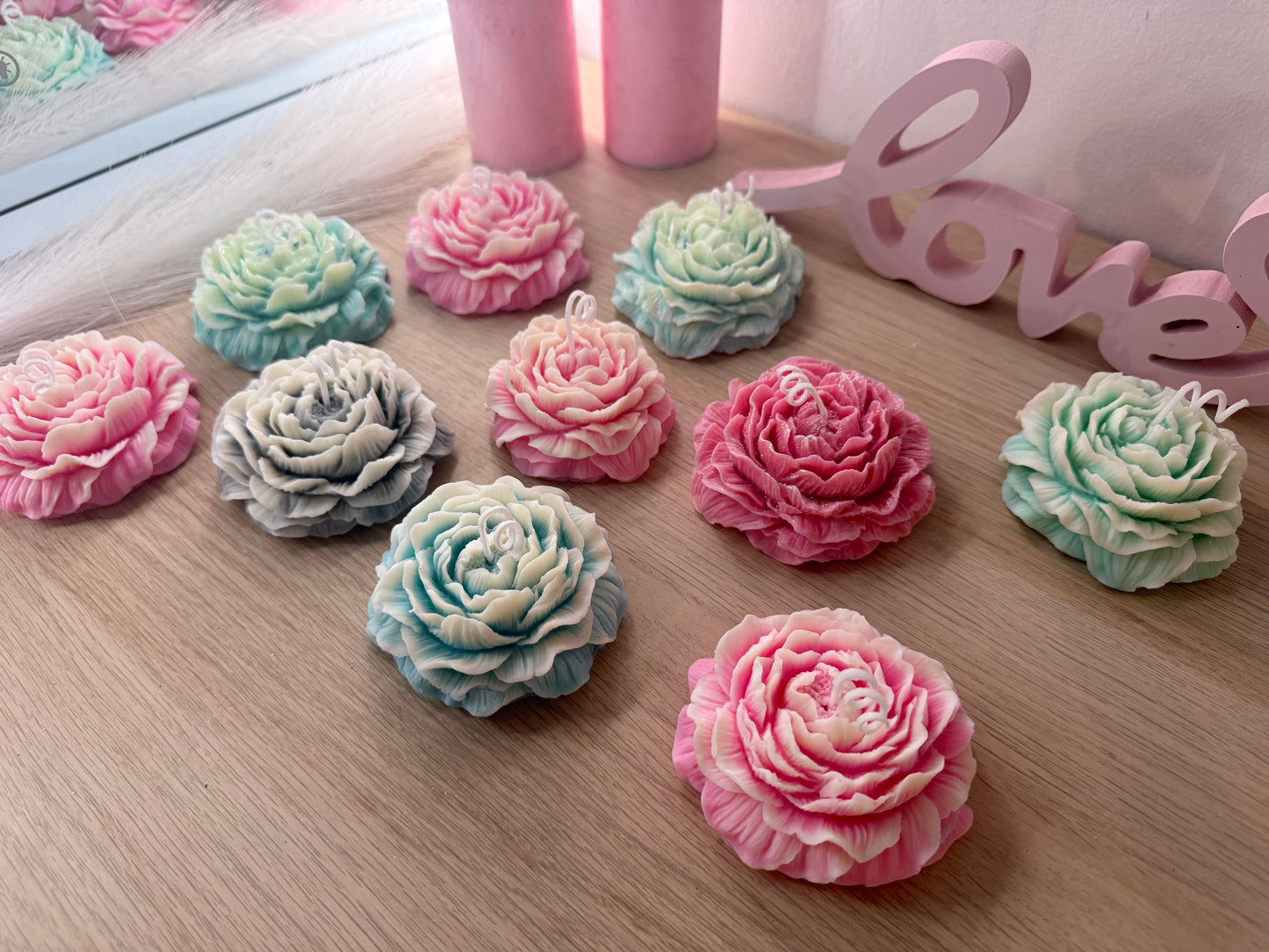 Blütenkerze – handgefertigte Deko-Blume aus Sojawachs in Wunschfarbe ( im Set günstiger)
