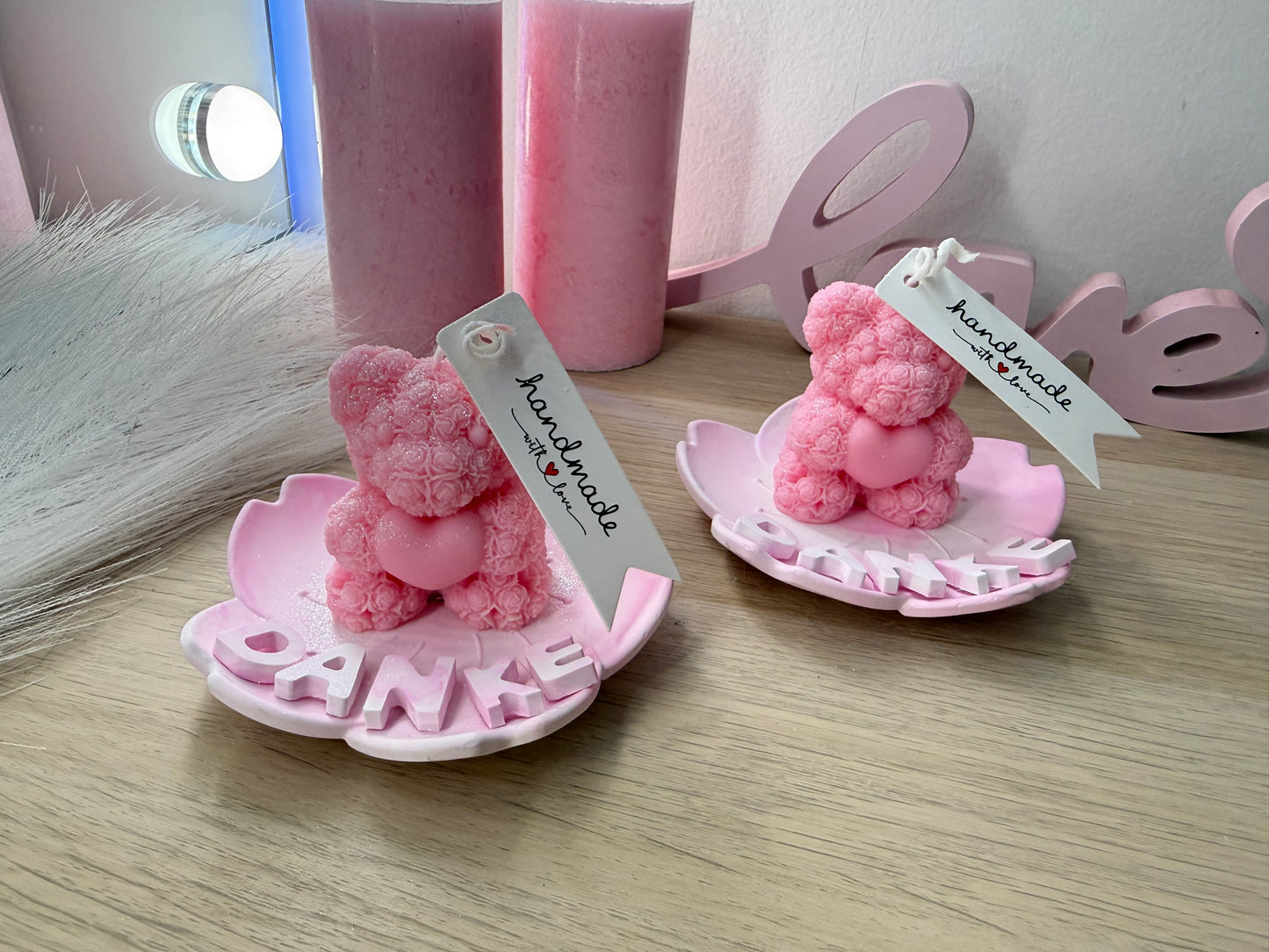 Romantisches Kerzen Geschenkset mit Teddykerzen und „Danke“ Botschaft – personalisierte Geschenkidee als kleine Aufmerksamkeit