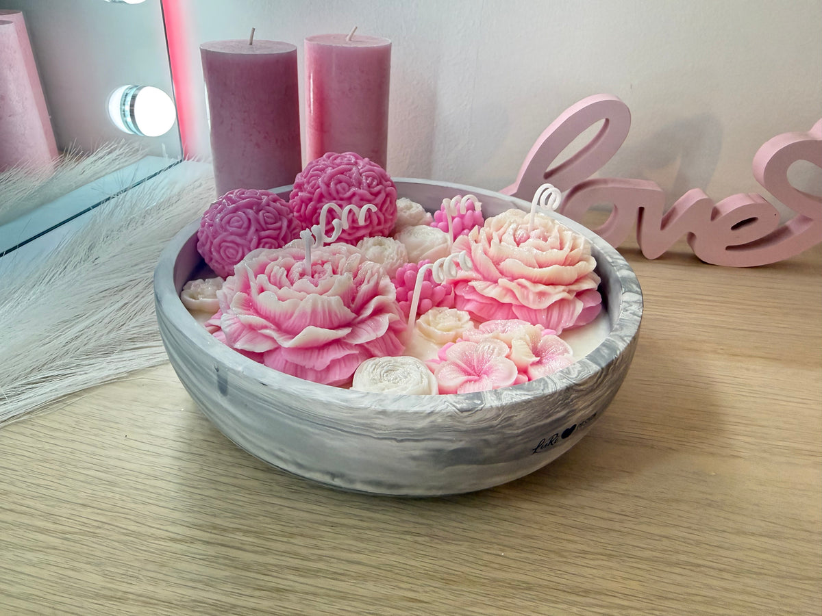 Grand Moments XXL – florale Luxus Dekoschale in Marmoroptik mit Blüten – LuRi Design
