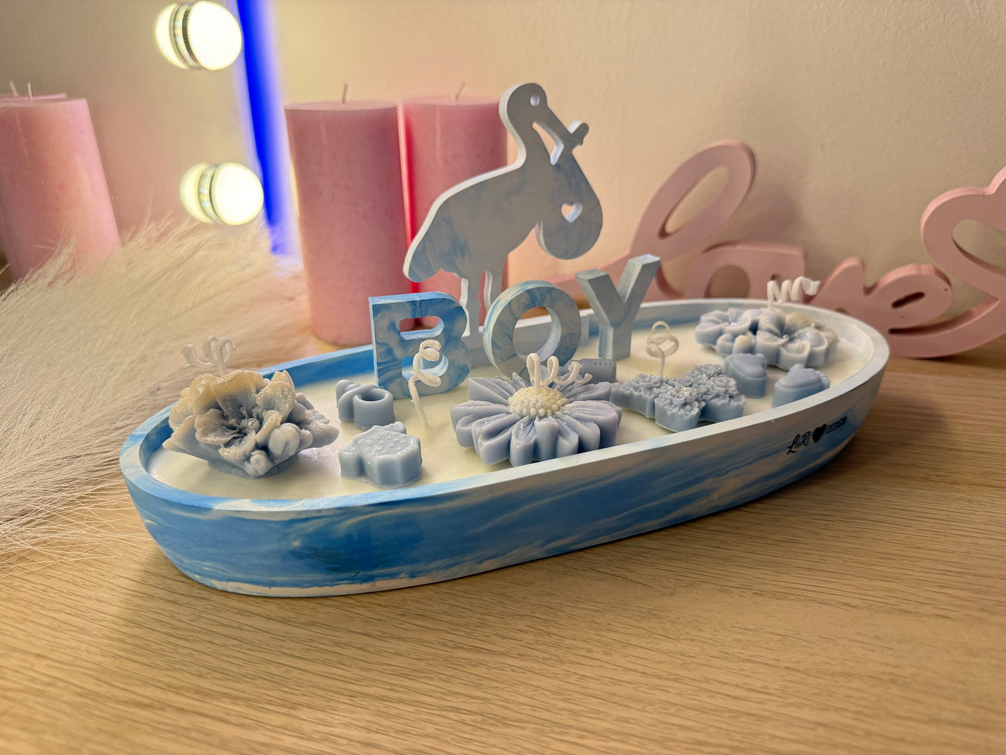 Große Babyshower Kerzenschale 28 cm – Boy Edition | personalisiertes Geschenk