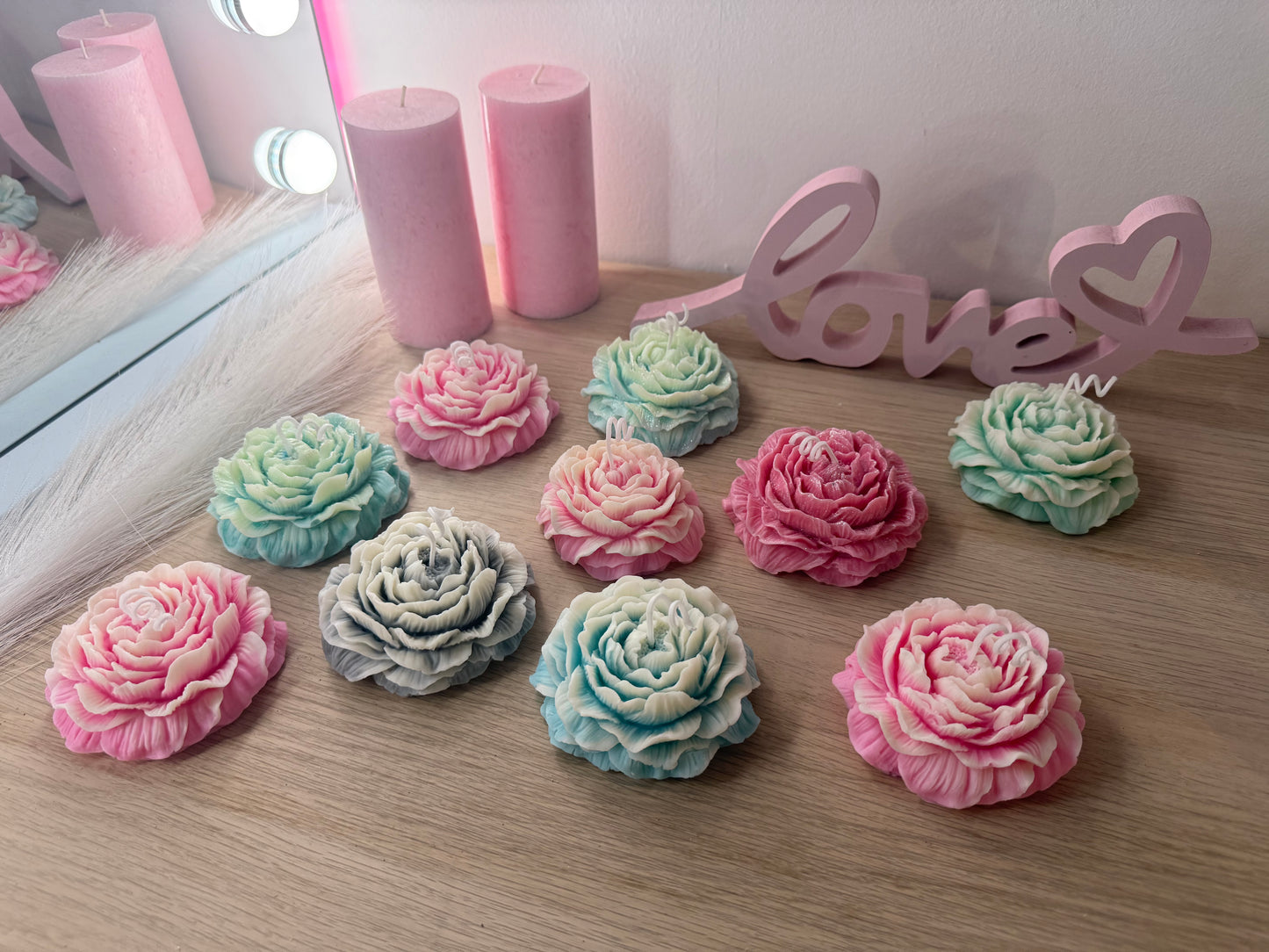 Blütenkerze – handgefertigte Deko-Blume aus Sojawachs in Wunschfarbe ( im Set günstiger)