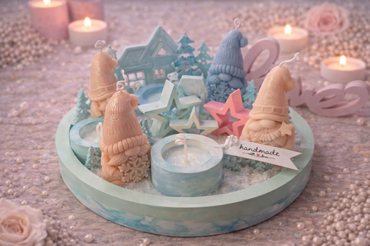 Handgegossenes Winter-Dekoarrangement mit Wichteln XXL – modernes Weihnachtsdesign für Zuhause – personalisierbare Winterdekoration