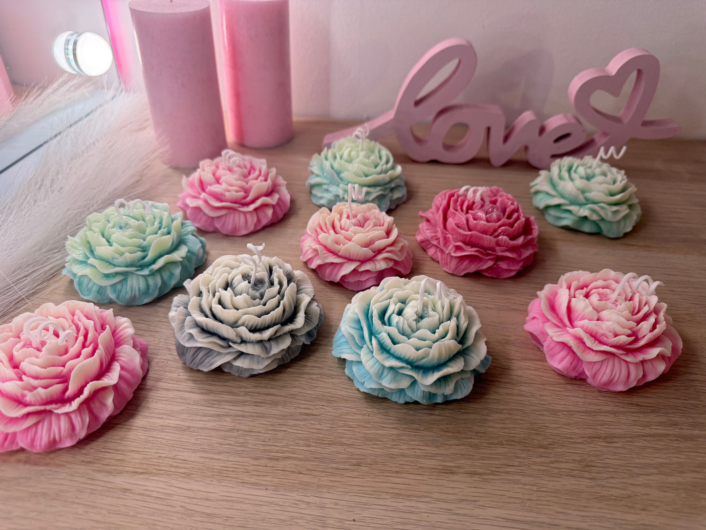 Blütenkerze – handgefertigte Deko-Blume aus Sojawachs in Wunschfarbe ( im Set günstiger)