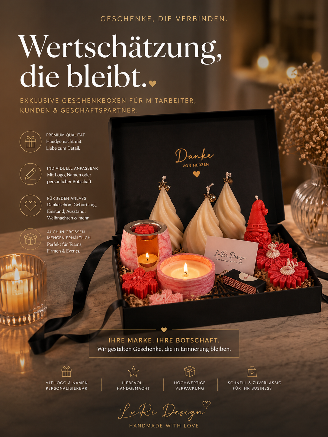 Luxus Weihnachtsset für Kunden, Mitarbeiter und Geschäftspartner – handgemachte Duftkerzen Geschenkbox Weihnachten