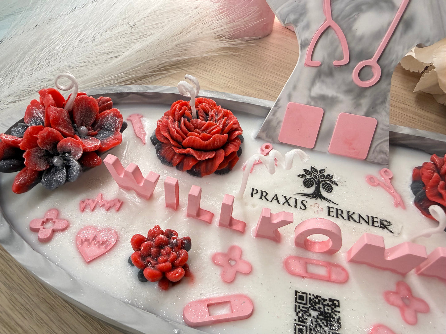 Personalisierte Firmenschale XXL – Praxis Deko mit Logo, Blumen & Branchen-Details