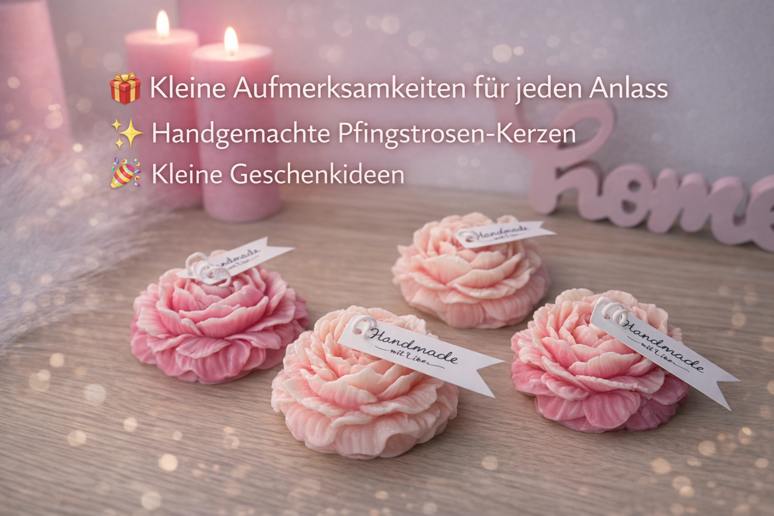 Edle Blütenkerzen in Rosatönen als stilvolle Geschenkidee mit romantischer Dekoration für Hochzeit, Geburtstag oder kleine Aufmerksamkeiten