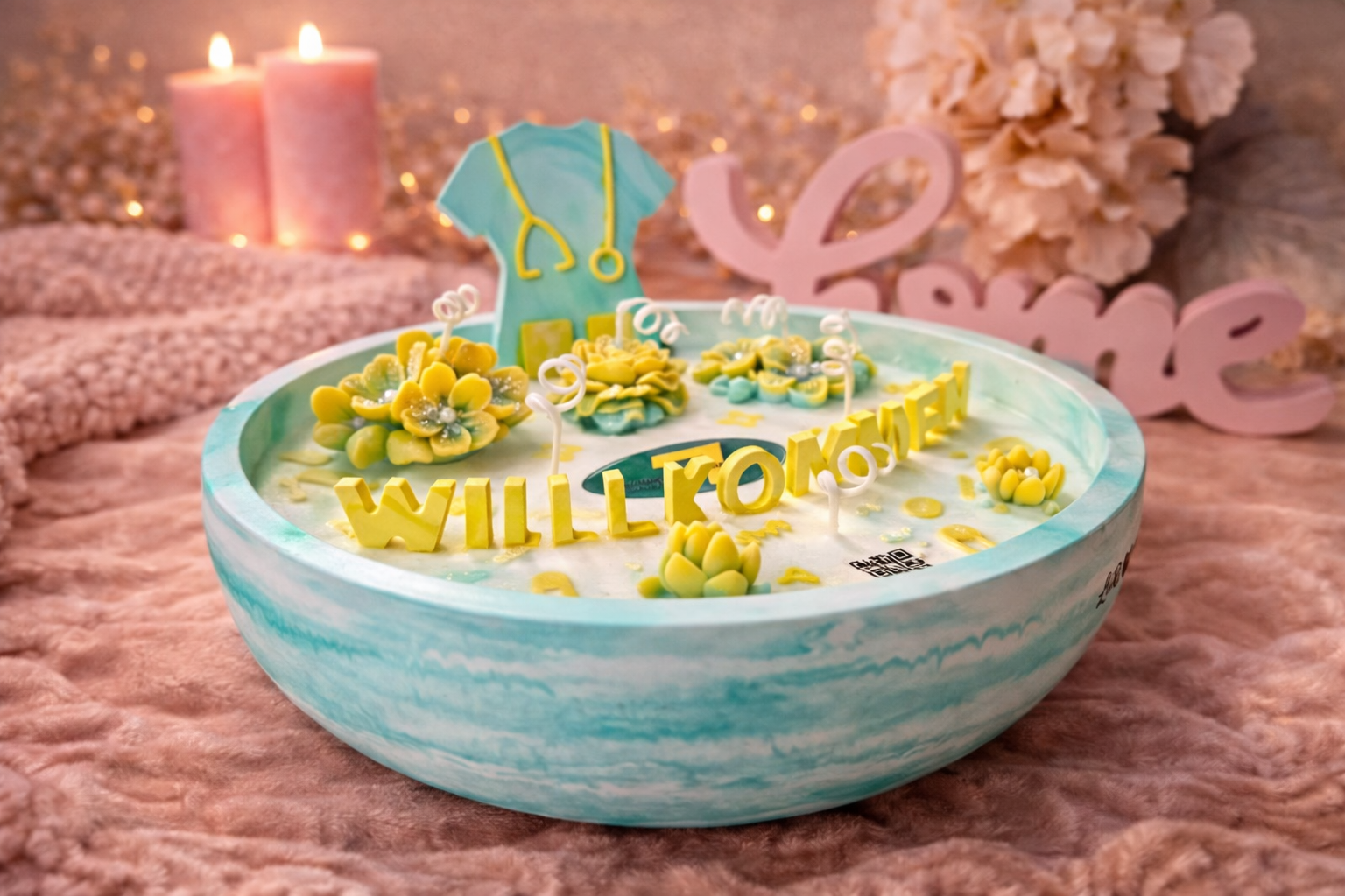 Willkommen Kerzen Geschenkset handgemacht mit Blumen Design Pflege Geschenk Idee einzigartig