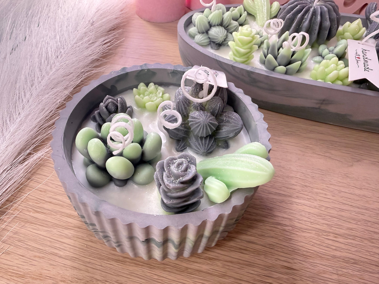 Sukkulenten-Kerzenschale – handgemacht aus Sojawachs | mit Farbwunsch | Geschenkidee